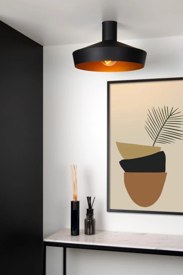 Lucide CARDIFF - Plafonnière - Ø 40 cm - 1xE27 - Zwart - sfeer 1